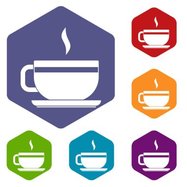 Altıgen çay Kupası ve fincan tabağı Icons set