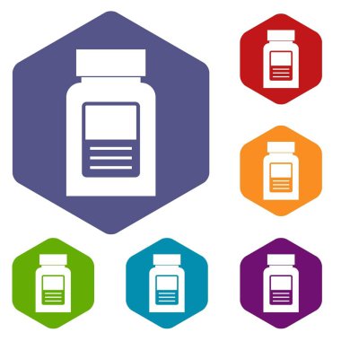 Altıgen tıp şişe Icons set