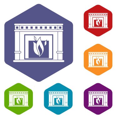 Altıgen elektrikli şömine Icons set