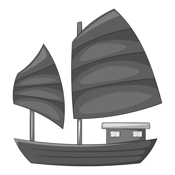 Junk boat with red sails icon monochrome — Stock Vector