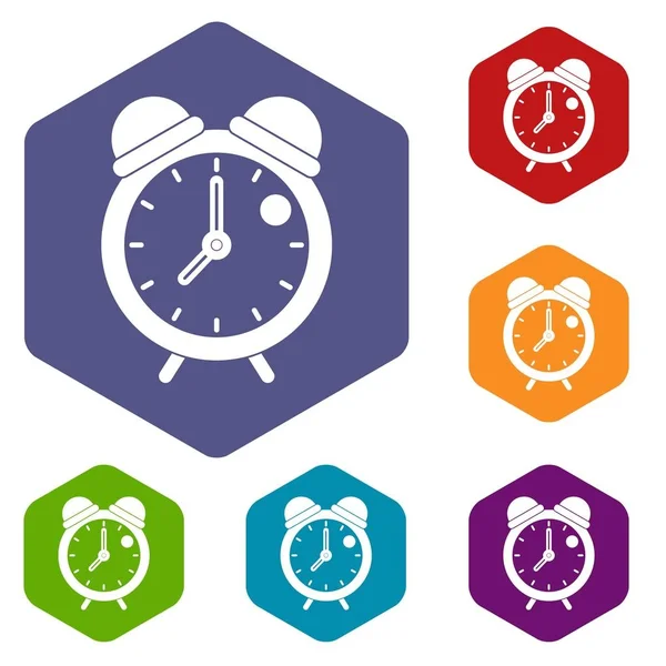 Relógio de alarme retro ícones de design clássico conjunto hexágono — Vetor de Stock