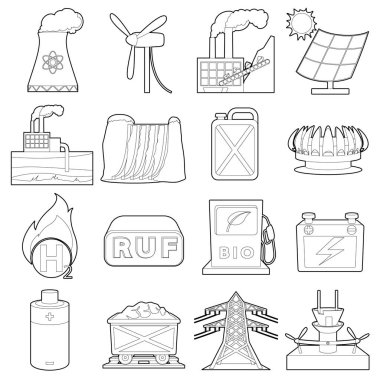 Öğeleri Icons set, anahat stili enerji kaynakları