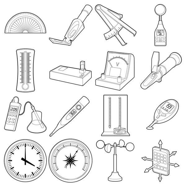 Набор значков инструментов измерения, стиль контура — стоковый вектор