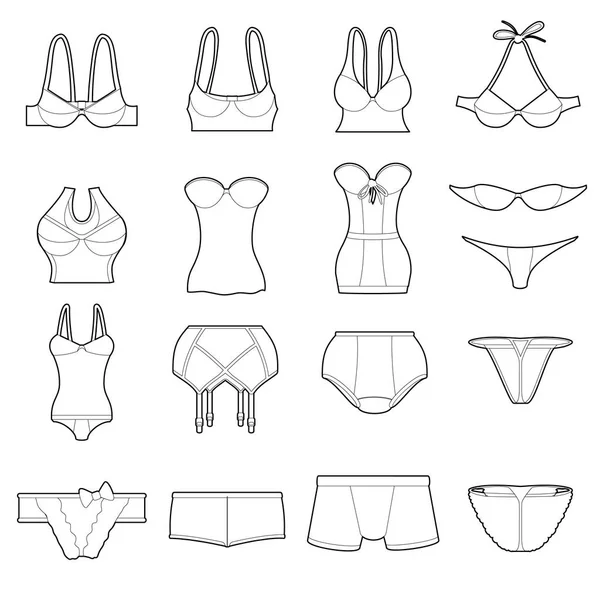 Underwear icons set color, outline style — Stock Vector
