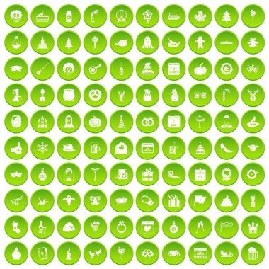 Yeşil Daire 100 tatil Icons set
