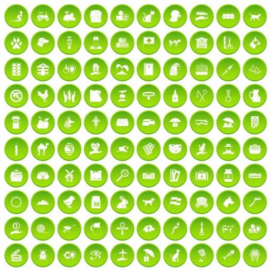 Yeşil Daire 100 evcil hayvan Icons set
