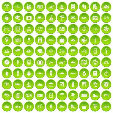 Yeşil Daire 100 ulaşım Icons set