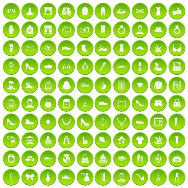 Yeşil Daire 100 vitamin Icons set