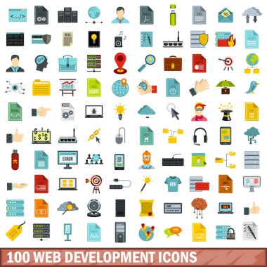 100 web geliştirme simgeler kümesi, stil düz
