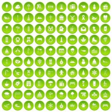 Yeşil Daire 100 Kış Icons set