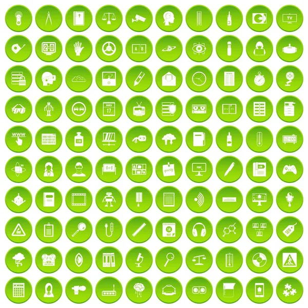 100 informatie pictogrammen instellen groene cirkel — Stockvector