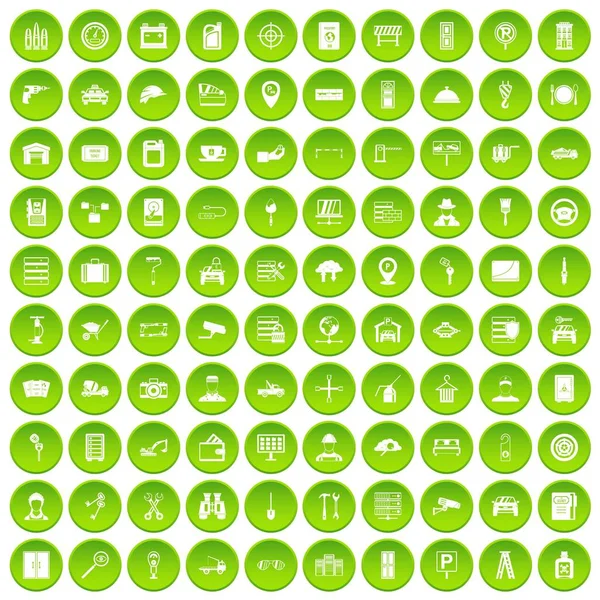 100 sleutels pictogrammen instellen groene cirkel — Stockvector