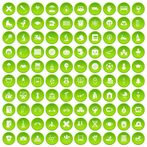 100 kids icons set green circle — Stock Vector