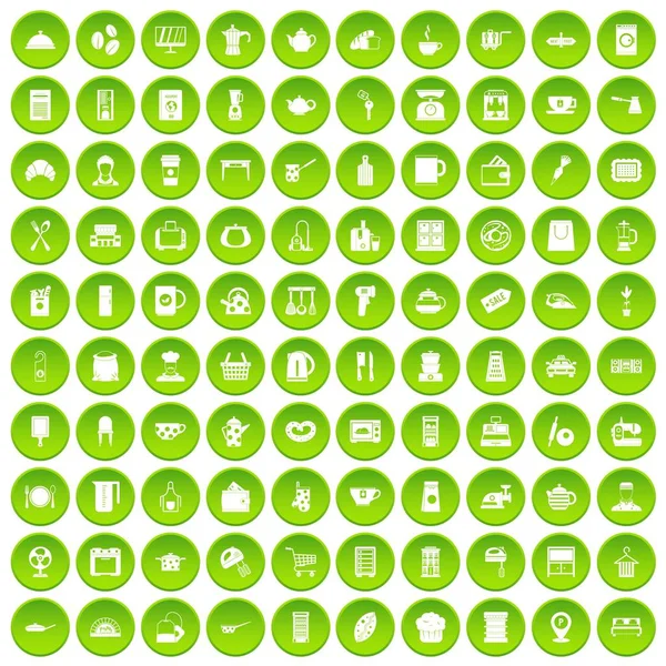 100 kuchyňské náčiní ikony nastavit zelený kruh — Stockový vektor