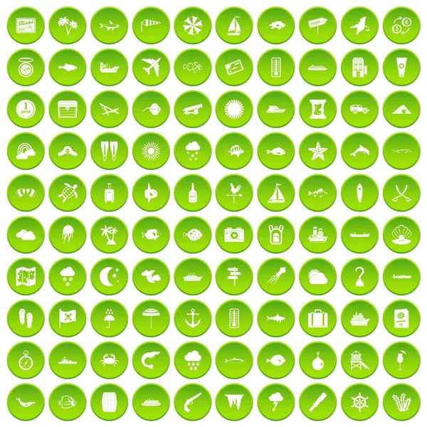 100 해양 환경 아이콘 설정 녹색 원 — 스톡 벡터