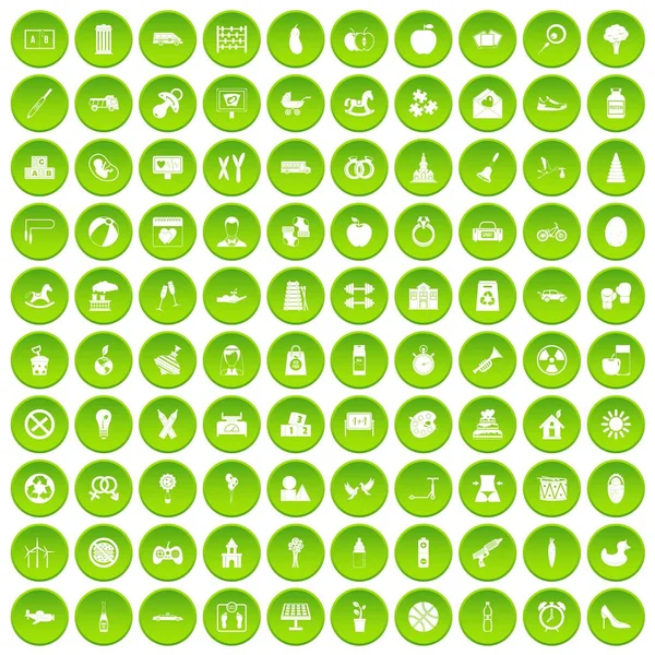 100 maternity leave icons set green circle — Stock Vector