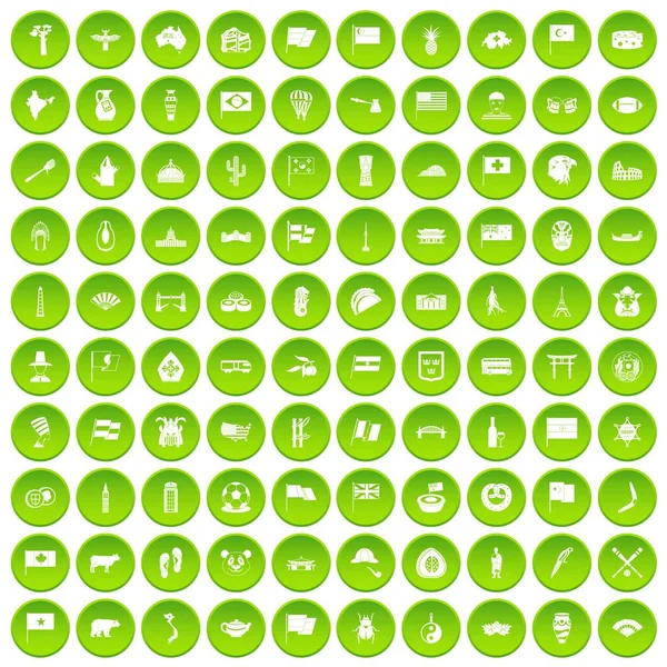 100 ícones de bandeira nacional definir círculo verde — Vetor de Stock