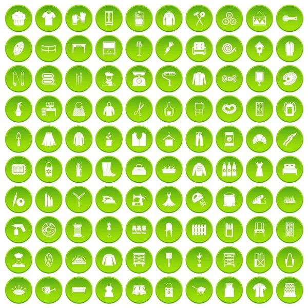 100 needlework icons set green circle — Stock Vector
