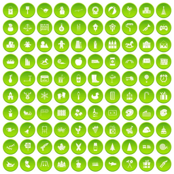 100 preschool education icons set green circle — Stock Vector