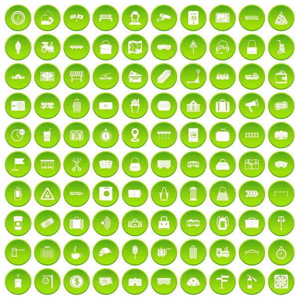 100 railway icons set green circle — Stock Vector