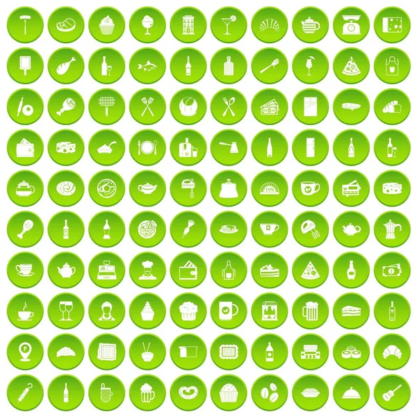 100 Restaurant-Ikonen setzen grünen Kreis — Stockvektor