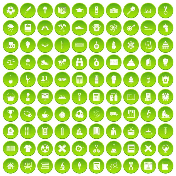 100 school years icons set green circle — Stock Vector