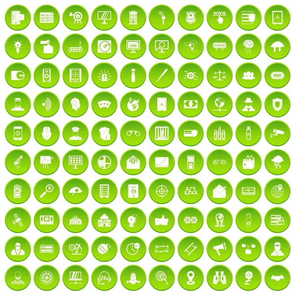 100 security icons set green circle — Stock Vector