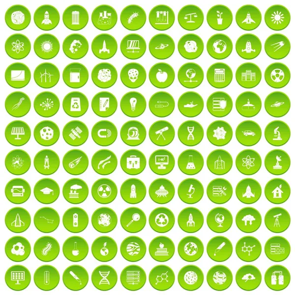 100 space icons set green circle — Stock Vector