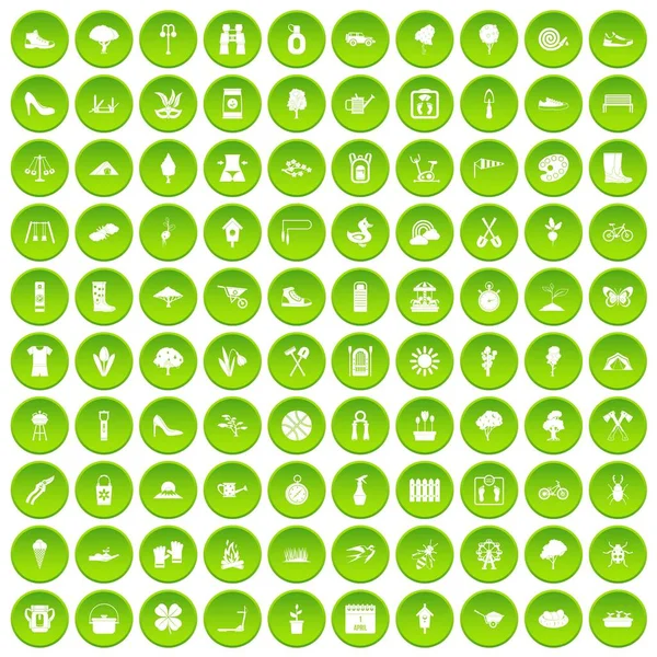 100 iconos de primavera conjunto círculo verde — Vector de stock