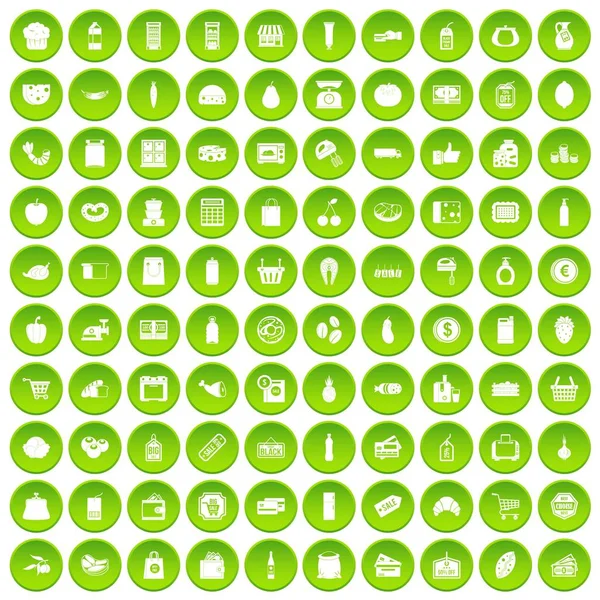 100 supermarketu ikony nastavit zelený kruh — Stockový vektor