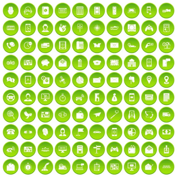 100 telephone icons set green circle — Stock Vector