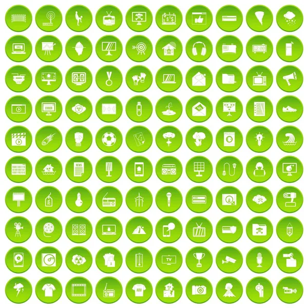 100 trofej a ocenění ikony nastavit zelený kruh — Stockový vektor