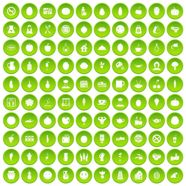 100 vegetables icons set green circle — Stock Vector