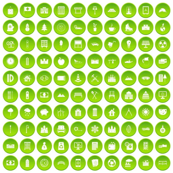 100 video ikony nastavit zelený kruh — Stockový vektor