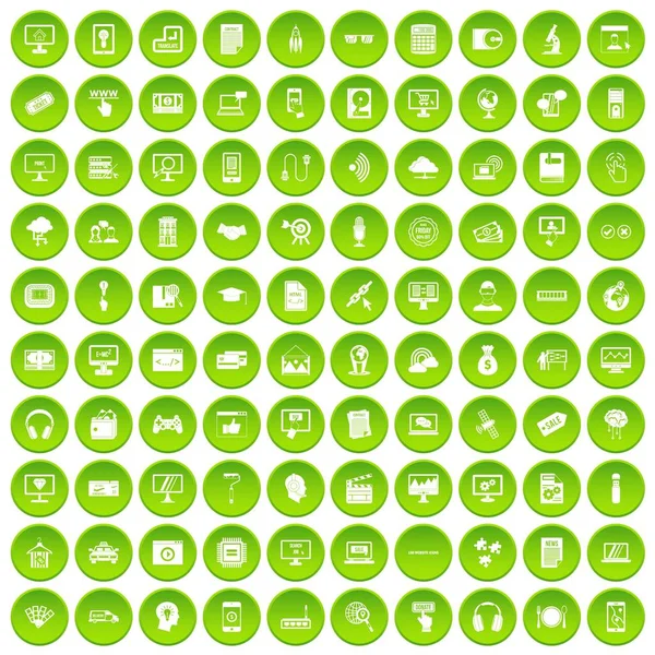 100 web and mobile icons set green circle — Stock Vector