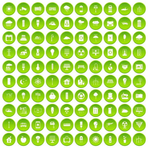 100 well person icons set green circle — Stock Vector