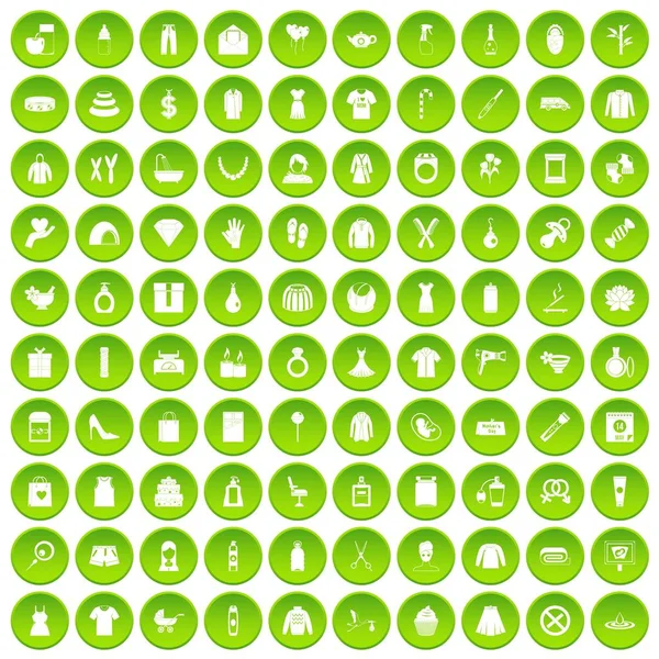 100 wireless technology icons set green circle — Stock Vector