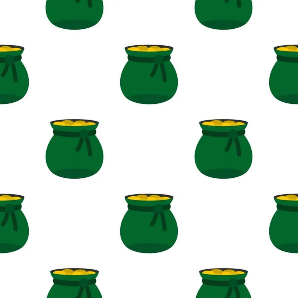 Grüne Tasche voller Goldmünzen Muster nahtlos — Stockvektor