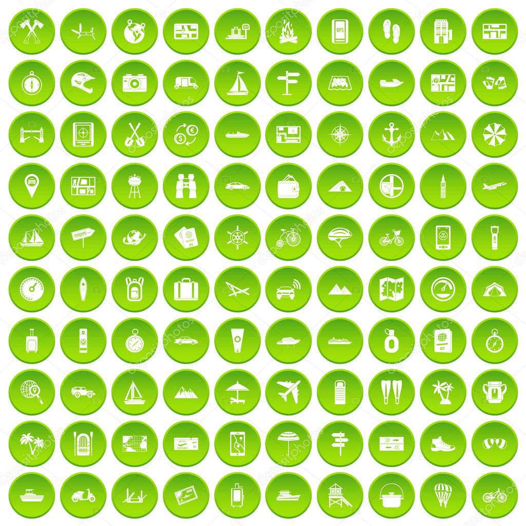 100 transportation icons set green circle