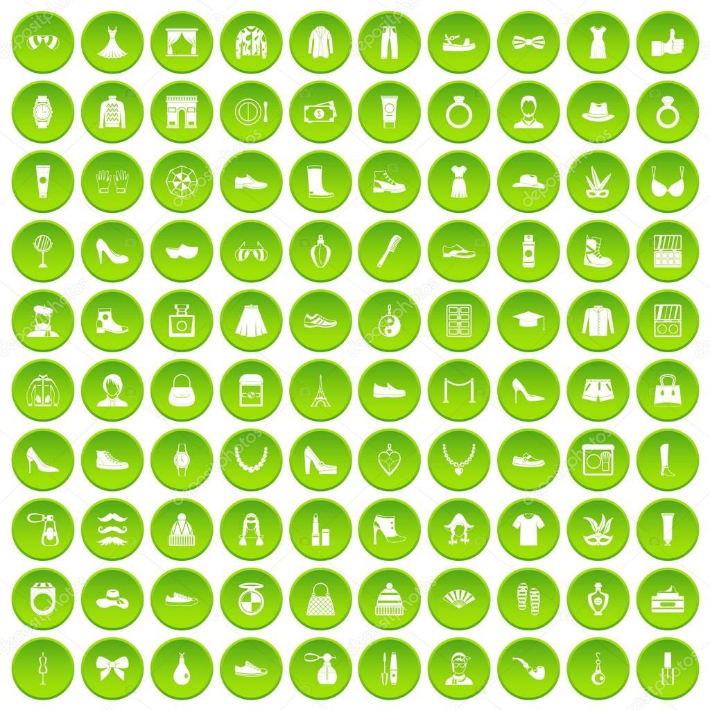 100 vitamins icons set green circle