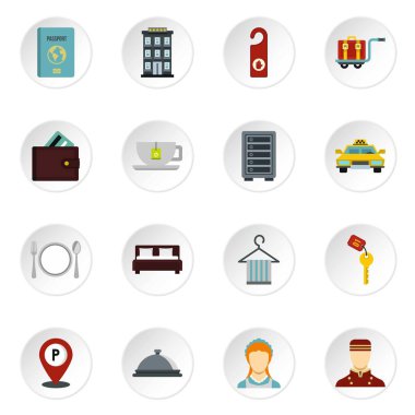 Otel Icons set, düz stil