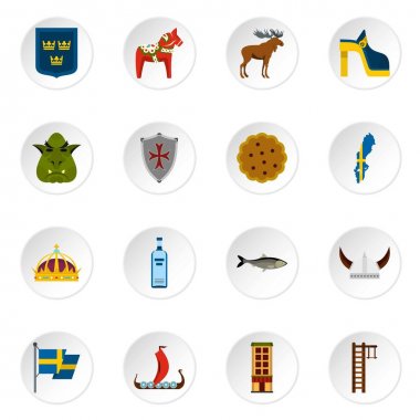 İsveç Seyahat düz Icons set