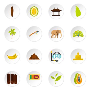 Sri Lanka seyahat düz Icons set