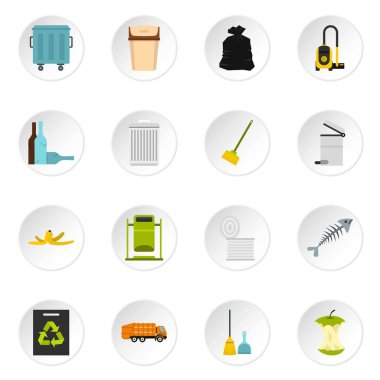 Çöp şey düz Icons set