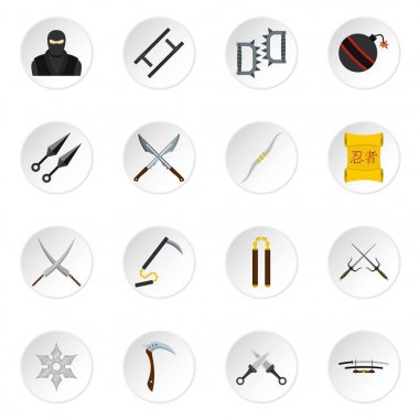 Ninja araçları Icons set düz tarzı