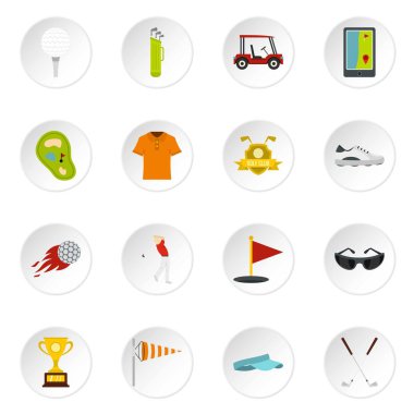 Düz stil Golf öğeleri Icons set
