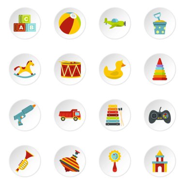 Düz tarzında farklı çocuklar oyuncak Icons set