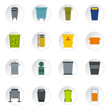 Düz stil Çöp konteyner Icons set