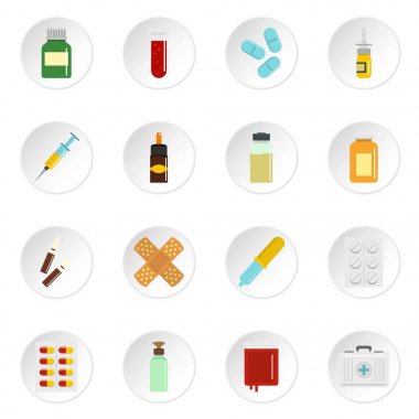 Different drugs icons set in flat style clipart