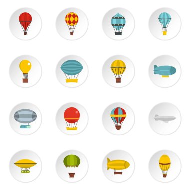 Retro balonlar uçak Icons set düz tarzı